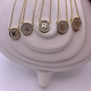 Gold and Cubic Zirconia Micro Pave Initial Necklace - NEW
